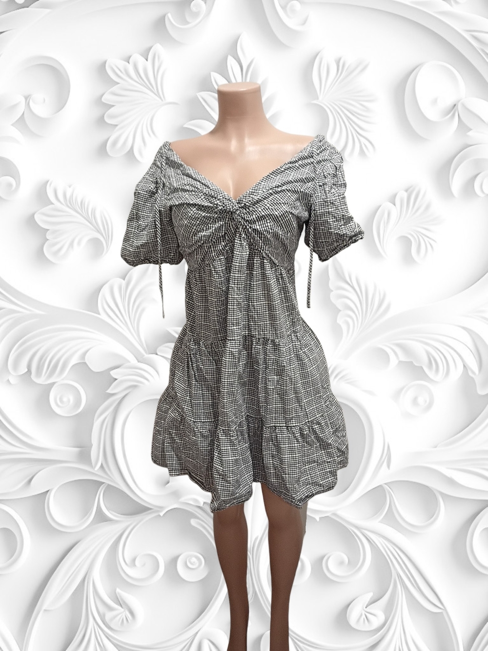 Levi's Black and White Gingham Tie-Front Mini Dress